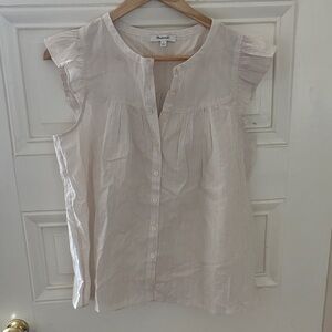 Merona Beige Striped Ruffle Sleeve Blouse